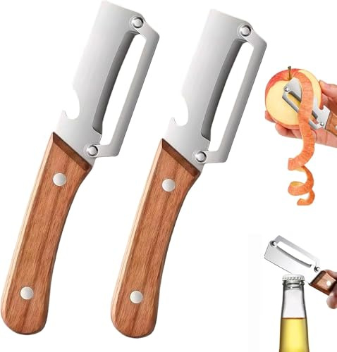 2 Piezas Pelador Verduras Multifunción, Pelador de Cocina Multifuncional 2 en 1, Pelador de Verduras de Acero Inoxidable con Abridor de Botellas