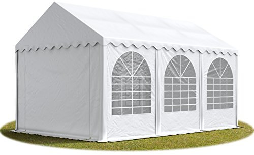 TOOLPORT Festzelt XXL Partyzelt 4x6m, hochwertige feuersichere 1400 PVC Plane nach DIN in weiß, 100% wasserdicht, vollverzinkte Stahlkonstruktion mit Verbolzung, Seitenhöhe ca. 2,6 m