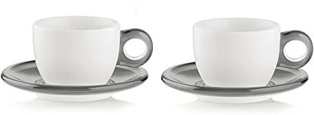 Fratelli Guzzini Gocce Tazze Cappuccino con Piattino, Porcellana, Grigio Cielo, Set da 4 Pezzi, 2 unità