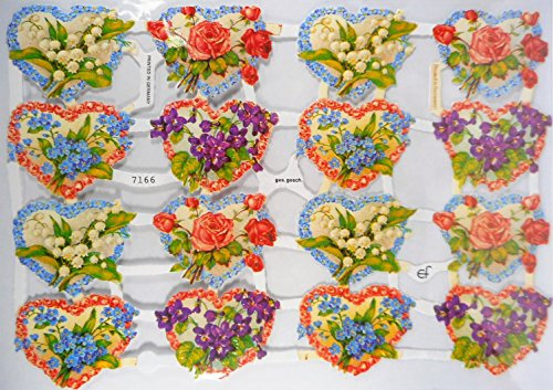 Glanzbilder Rosen Blumen Herzen Liebe EF 7166 Oblate Posiebilder Scrapbook Deko GWI 399