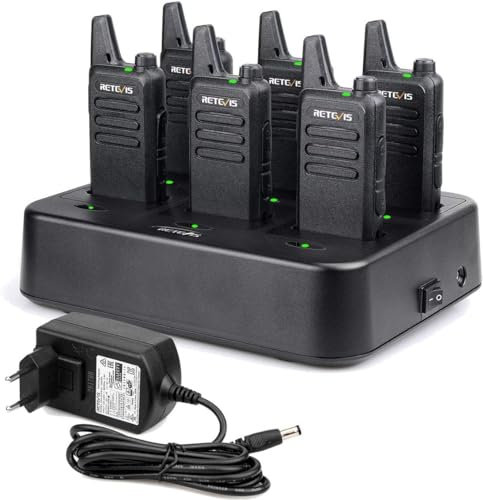 Retevis RT622 Funkgerät, PMR446 Funkgeräte Set mit 6-Wege-Ladegerät für Schule, CTCSS/DCS, VOX, Lizenzfrei Wiederaufladbares Walkie Talkie Reichweite, Sicherheit, Logistik, (6 Stück, Schwarz)