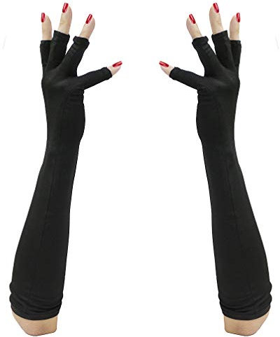 Luwint Elegante lange fingerlose Handschuhe - UV-Schutz Nägel Handschuhe für Gel Maniküre, schwarz, Medium