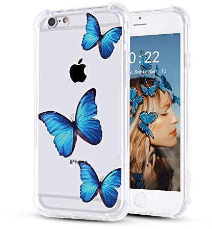 LuGeKe Blue Butterfly Clear Case for iPhone 6, 4.7'' Cute Butterfly Case Shockproof Bumper Cover for Apple iPhone 6/6S with Design,Personalized Phone Covers