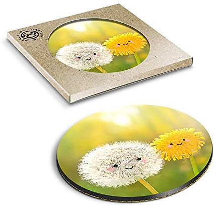 1 x Eco Boxed Cork Coasters - Happy Kawaii Dandelion Flowers Drink Cup Mug Glass Table Mat #21752