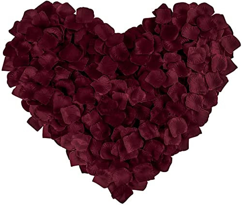 Happium Lot de 1000 pétales de rose artificiels en soie - Décorations romantiques - Émulation - Pétales de rose pour décoration de mariage, Saint-Valentin, confession - Décoration de fête - Bordeaux