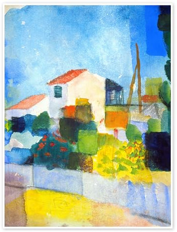 Das helle Haus (erste Fassung) Poster von August Macke 60 x 80 cm Blau Wandbilder Wanddeko
