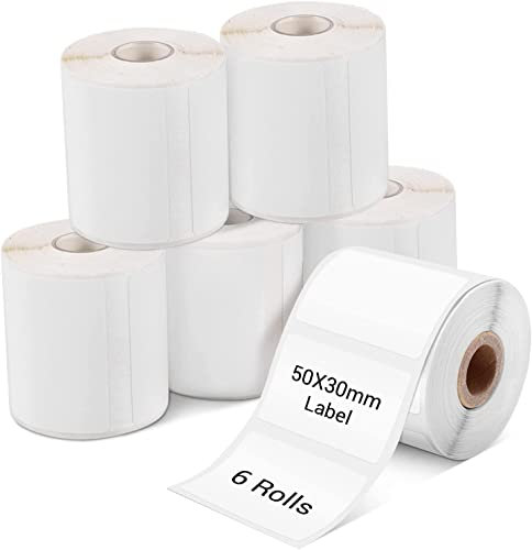 Phomemo 6 Rollen M110 Etikett selbstklebendes Thermoetikett,1.96 x1.18 (50x30mm),kompatibel mit Phomemo M110 M200 M120 M220 M221 M108 M102 M100 M150 M250 M260 Etikettendrucker,230 / Rolle,6 Rollen