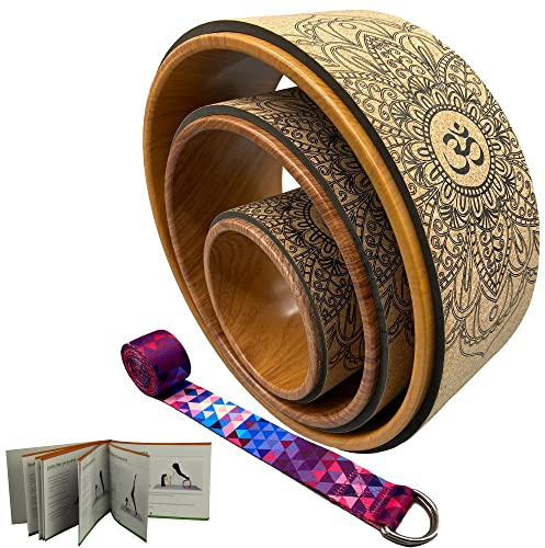 Aozora Ruota da yoga da 33 cm con guida dettagliata passo per passo su come eseguire oltre 30 pose, perfetta per allungare e migliorare le curve all'indietro (confezione da 33, 25,4 e 15,2 cm,