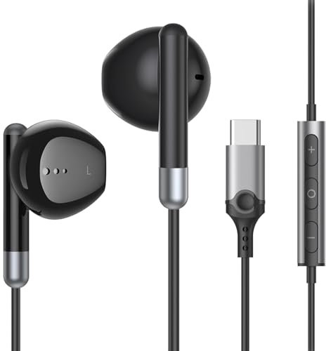 Auriculares USB C intrauditivos con Cable, Tipo C Auriculares con Micrófono Control de Volumen para iPhone 16, Samsung Galaxy S24 Ultra S23 S22 S21 FE S20 A54,iPad Pro, iPad Air 5/4/Mini 6, Pixel 7 6