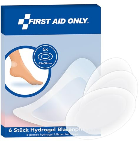 First Aid Only Hydrogel Blasenpflaster 6 Stück | Ovale Pflaster 43 x 68 mm, transparent & wasserabweisend | schützt, kühlt und fördert die Heilung | flexible mit perfekter Anpassung | P-10070