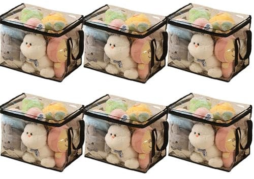 6 Packs Large Clear Toy Storage Bags with Lid, Waterproof PVC Toy Organizing Bags,Portable Puzzle Organizers and Storage 
