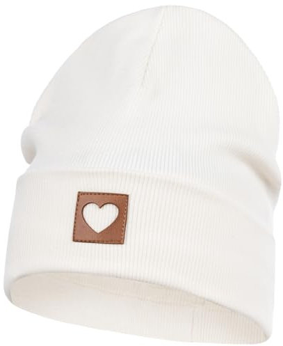 Smarilla Mütze Beanie Mädchen Damen Kinder Übergangsmütze gerippt, Größe: 54-56, Farbe: Creme