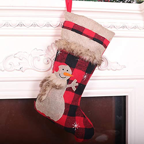 Weihnachtsdekoration, Weihnachtsstrümpfe, große Weihnachtsstrümpfe, karierter Stil mit Schnee-Hängedekorationen, für Weihnachten, Hochzeit, Party