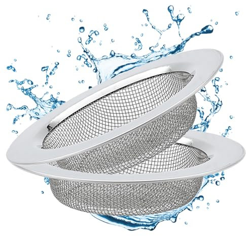 2 Pezzi Filtro per Lavello in Acciaio Inossidabile, Raccogli Capelli Doccia, Protezione Scarico per Cucina, Doccia e Vasca da Bagno, Sink Strainer da 11,5 cm Anti-Intasamento