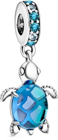 Ruaidhra Blau Schildkröten Charms & Beads für Damen,Matt-rosa Legierungs-Anhänger mit Murano-Glas,Blume Glühwürmchen Sterling Silber S925 Charm Anhänger für Armbänder,Sicherheitskette