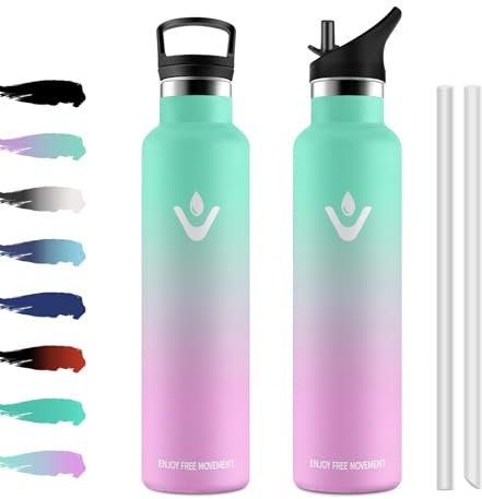 Gourde Isotherme 1L, Bouteille Isotherme Acier Inoxydable, Bouteille d'eau Étanche, sans BPA, Gourde Inox avec Paille, Réutilisable, Gourde pour Enfant, Fitness, Randonnée, Camping, Cyclisme