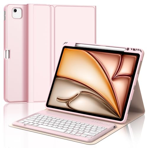 JADEMALL Coque Clavier pour iPad Air 13 Pouces M3/M2 2025/2024,AZERTY Français Clavier Magnétique Détachable Bluetooth pour iPad Air 13 M2/M3 2024/2025, Rose