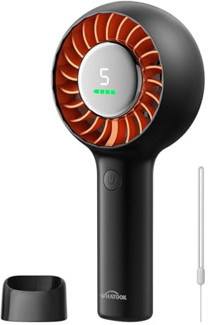 WHATOOK Portable Quiet Turbo Fan: 3-in-1 Handheld & Desk Fan with Base & Lanyard, Wide-Angle Airflow, Digital Display, USB-C Rechargeable, 5 Speeds, Up to 11H Cooling for Travel, Outdoor, Office, Gift