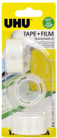 Uhu 45845 - 1 Klebefilmabroller mit 3 Nachfüllrollen, 19 mm x 7.5 m