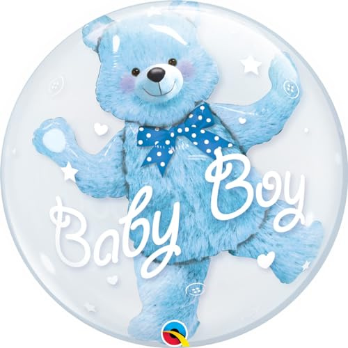 Qualatex 29486 Baby Bear Double Bubble Latex Ballon, blau, 61 cm