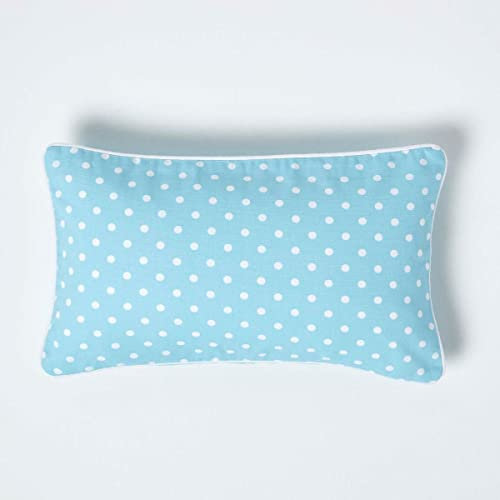 Homescapes Gepunktete Kissenhülle für Zierkissen, hellblau, 30 x 50 cm, Zierkissenbezug mit Polka-Dots-Muster aus 100% Baumwolle mit Reißverschluss