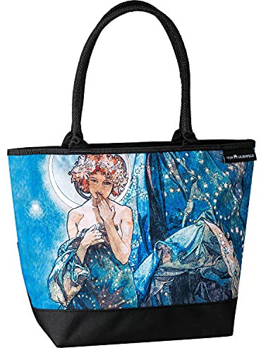 VON LILIENFELD Handtasche Alfons Mucha Der Mond Damen Kunst Motiv Shopper Maße L42 x B30 x T15 cm Strandtasche Henkeltasche Büro