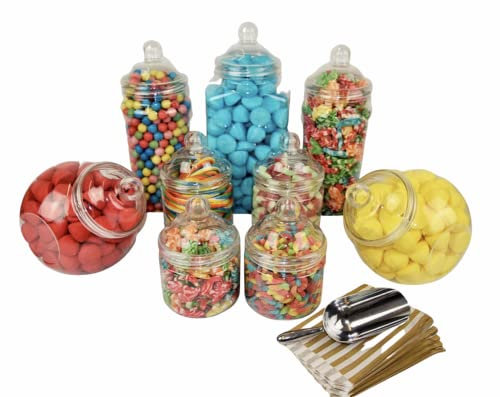 Lot de 9 bocaux à confiserie avec pelle à bonbons et sachets