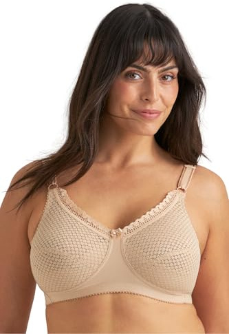 Miss Mary of Sweden Cotton Dots Non-Wired Bra for Women — Supportive Wire-Free Full Coverage Cotton Bra with Lace Trim, Up to J Cup, Plus Size Beige