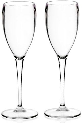 Paire de flûtes à champagne. Fabriqué à partir de polycarbonate incassable 180 ml/6oz. (Lot de 2), Passe au Lave-Vaisselle. Idéal pour les célébrations. Finition cristal transparent.