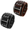 Flongo 2X Herren Lederarmband, Groß Breite Leder Echtleder Armband Armreif Manschette Schnalle Schwarz Braun Silber Punk Biker Motorradfahrer Wickel Einstellbar Verstellbar Herren Accessoires