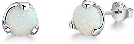 YAZILIND S925 Sterling Silver Round Opal Stud Earrings Women Girls Valentines Jewellery(White)