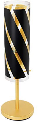 EGLO Tischlampe Pinto Nero 1, 1 flammige Tischleuchte, Nachttischlampe aus Stahl, Farbe: Goldfarben, Glas: Schwarz, gold, Fassung: E27, inkl. Schalter