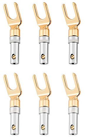 Tihebeyan 6 Pcs Gold Plated Y Spade Connector, 45 Degree 4mm Banana U Gold Connector Angled Spade Connector Plug Speaker Wire Connector Spade Speaker DIY Kit,Other fishing tools and accessories