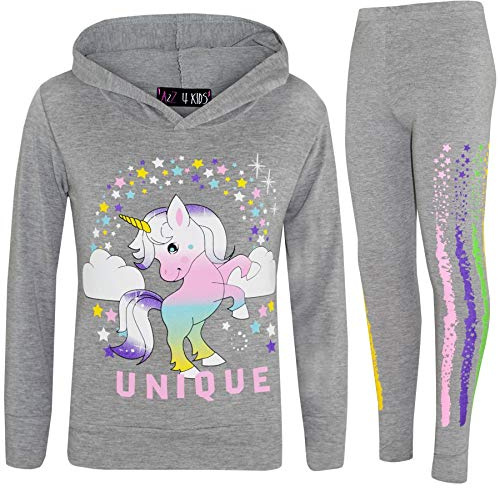 A2Z 4 Kids Girls Tracksuit Rainbow Unicron Dabbing Unicorn - Unicorn Hooded Set 228 Grey 7-8