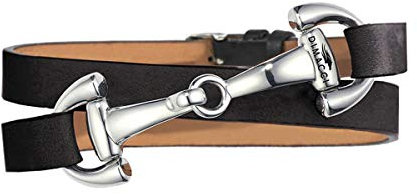 DIMACCI Trensen-Armband Kalbsleder | Favorit Kollektion in Schwarz Silber-Optik aus Edelstahl | Schmuck für Reiter-Frauen in Geschenk-Box | Mit Gravur