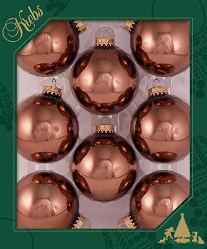 Krebs Glas Lauscha - Weihnachtsdekoration/Christbaumschmuck aus Glas - Unifarbende Kugeln Akazienbraun - Menge: 8 Stück - Farbe: Braun Glanz - Größe: ca. 7 cm