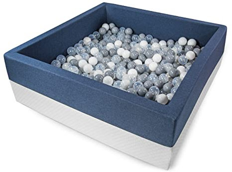 Rainbow Kids - XXL Luxus Bällebad Bällepool Bällebecken Spielbälle Kugelbad Bällchenbad Spielbecken Ball Bällepool (120x90x40 mit 400 Bällen)- Dunkelblau-Weiss