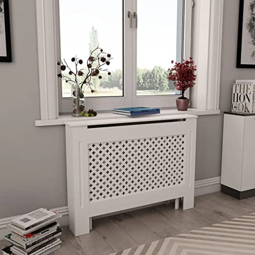 vidaXL 2X Cubiertas para Radiador de Pared Mueble Tapa de Calefacción Calentador de Listones Moderno Fácil de Montar MDF Blanco 112x19x81,5 cm