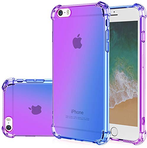 Gufuwo for iPhone se Case (2016), iPhone 5s Case, iPhone 5 Cute Case, Gradient Slim Anti Scratch Soft Clear TPU Phone Case Cover Shockproof Case for iPhone 5/5s/se (Pink/Purple)