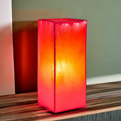 Orientalische Tischlampe Janka 30cm Lederlampe Quadratisch Lampe | Marokkanische kleine Tischlampen aus Metall, Lampenschirm aus Leder | Orientalische Dekoration aus Marokko, Farbe Rot