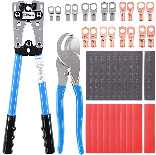 Glarks 42 herramientas de crimpado de cables de batería con cortador de cables y lengüetas de alambre, 2, 1/0 AWG