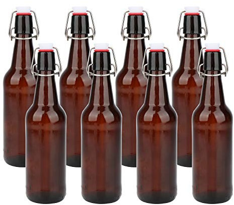 Maredash 16oz Glass Bottles with Swing Top Lids, Amber Glass Bottles for Home Brewing, Beer(8 pack)