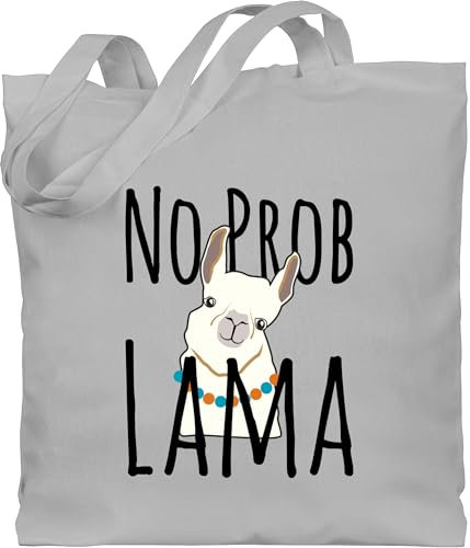 Baumwolltasche - Sprüche Statement mit Spruch - No Problama - schwarz - Unisize - Hellgrau - beutel+mit+sprüchen+lustig sprueche lama beutel jutetasche sprüchen stoffbeutel lustiger spruechen