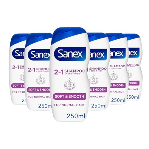 Sanex Nourishing & Gentle 2-in-1 Shampoo & Conditioner 250ml (Pack of 6) | Dermatologically Tested with Natural Extracts to Nourish and Soften Hair