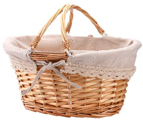 Peohud Weiden-Picknickkorb, große Geschenkkörbe für Geschenke, leer, Weidengeflechtkorb mit klappbaren Griffen und abnehmbarem Leinenfutter, Aufbewahrungskorb für Eiersammeln, Süßigkeiten, Spielzeug
