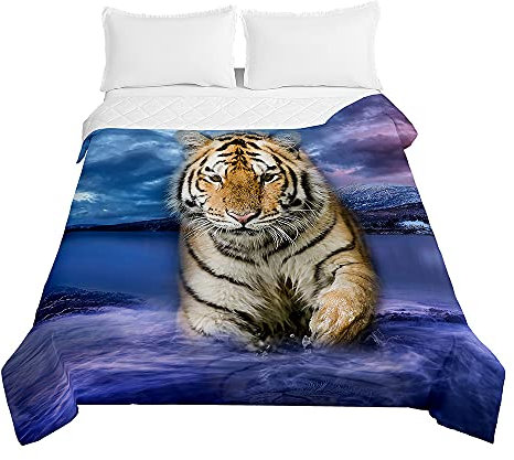 Surwin Trapuntino Copriletto Trapuntato Primaverile Estivo, Stile Moderno, Trapuntino in Morbida Microfibra con Stampa Tigre Leggero Coperta Letto Singolo e Matrimoniale (Viola,100x150cm)