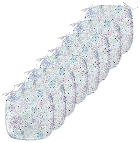ABAKUHAUS Winter Polster für Esszimmerstühle, Pastell Schneeflocken Joyful, Dekoratives wasserfestes Kissen mit Riemen für Küchensitze, 40 cm x 40 cm-8er Pack, Blau, Grün, Lavendel