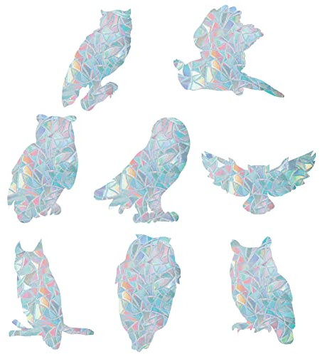 GORGECRAFT 16 Stück Eulen-Fensteraufkleber, Anti-Kollisions-Regenbogen-Fensteraufkleber Für Vögel, Streik, Tier-Aufkleber, Nicht Klebende, Prismatische Vinylfolie Für Schiebetüren, Fenster, Glas