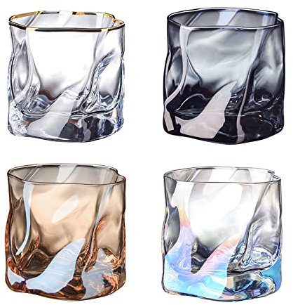 SLDHFE Lot de 4 verres à whisky double à l'ancienne, verres Scotch Rocks pour bar, bar, Wiskey/vin, gris fumé, multicolore, transparent, ambre