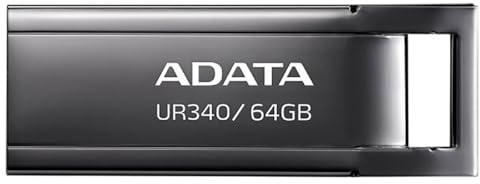 ADATA, UR340 USB 3.2 Gen1 Flash Drive, Metal Flash Drive, Splashproof, Shockproof, Dustproof, 64GB, Black
